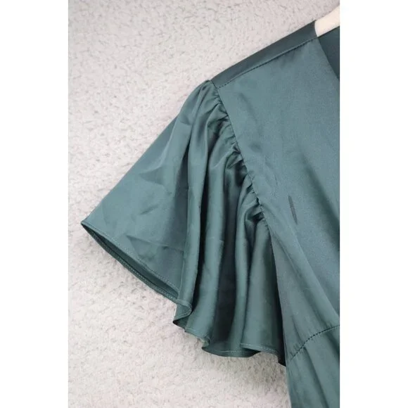Nicole Miller Dark Green Satin Wrap Dress-Size Small-Fairy-Whimsigoth - Picture 5 of 13
